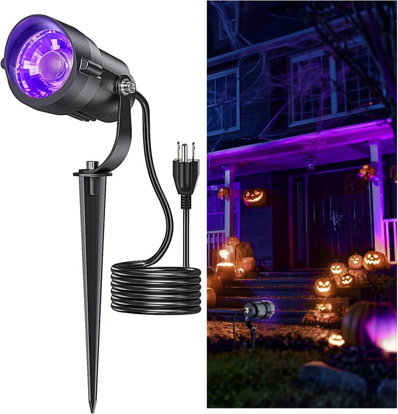 HIBOITEC Halloween Black Light Spotlight Outdoor 12W IP65 Waterproof LED Spot Lights Landscape Lighting with 4.9ft US Plug for Glow Party Body Paint Yard Garden Decorations 1Pack - Image 1